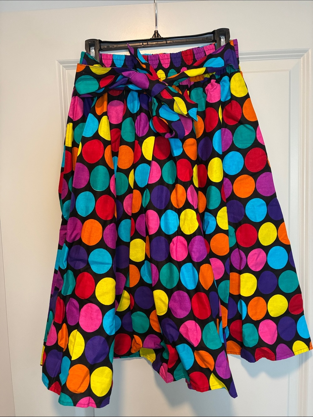 Vibrant Multicolor Polka Dot Circle Skirt with Waist Tie